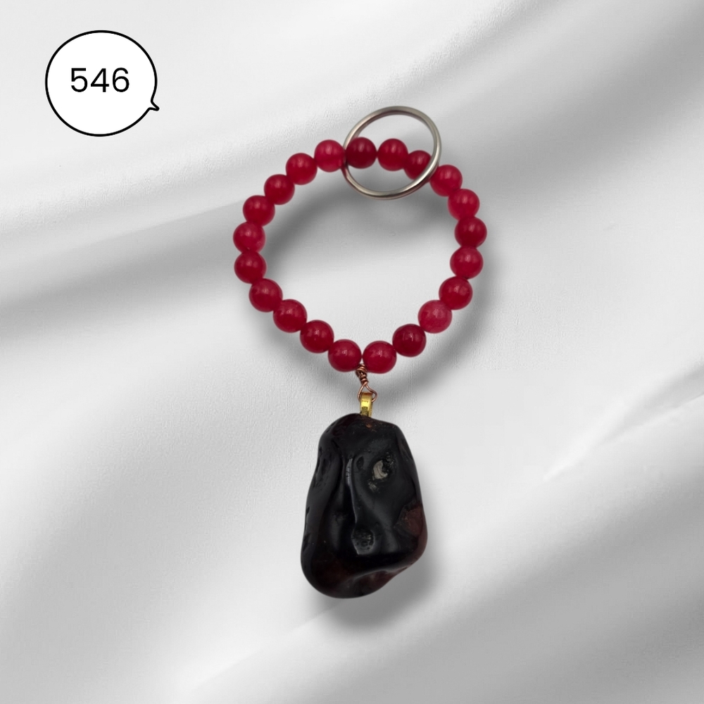 Handmade Red Beaded Keychain with Stone Pendant Boho Bag Charm Gift